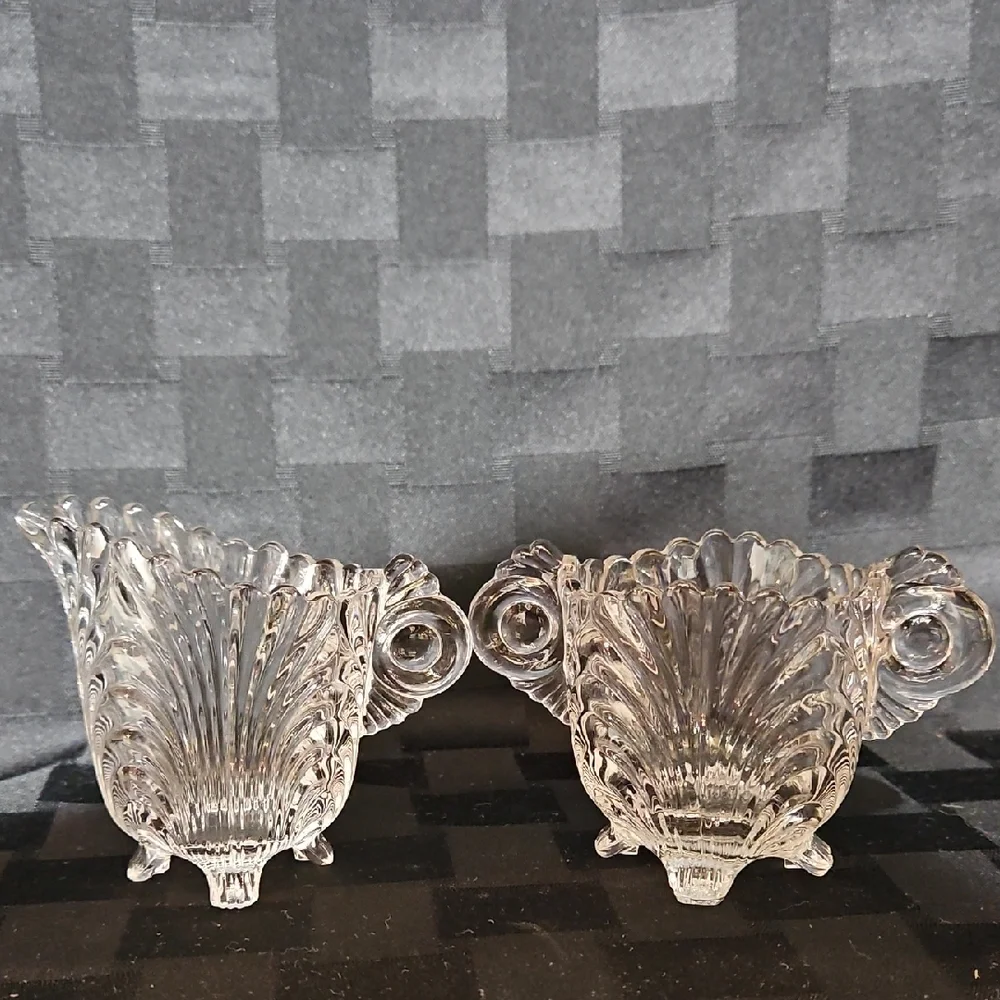 Cambridge Caprice Clear 3 Toed Mini Cream Pitcher and Open Sugar, UV Reactive